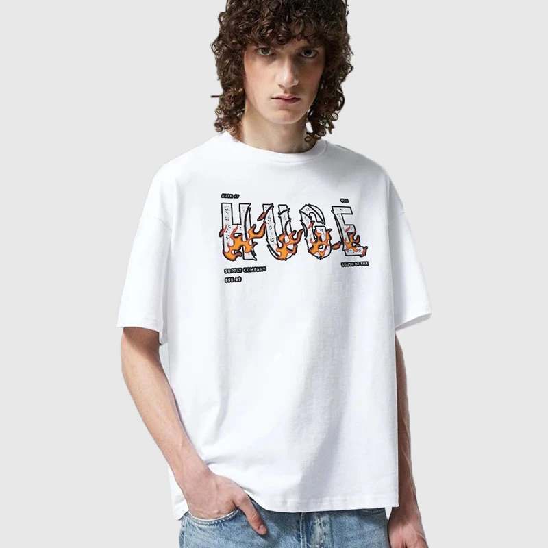 تی شرت آستین کوتاه مردانه مدل huge تایپوگرافی ساده اسپرت z541