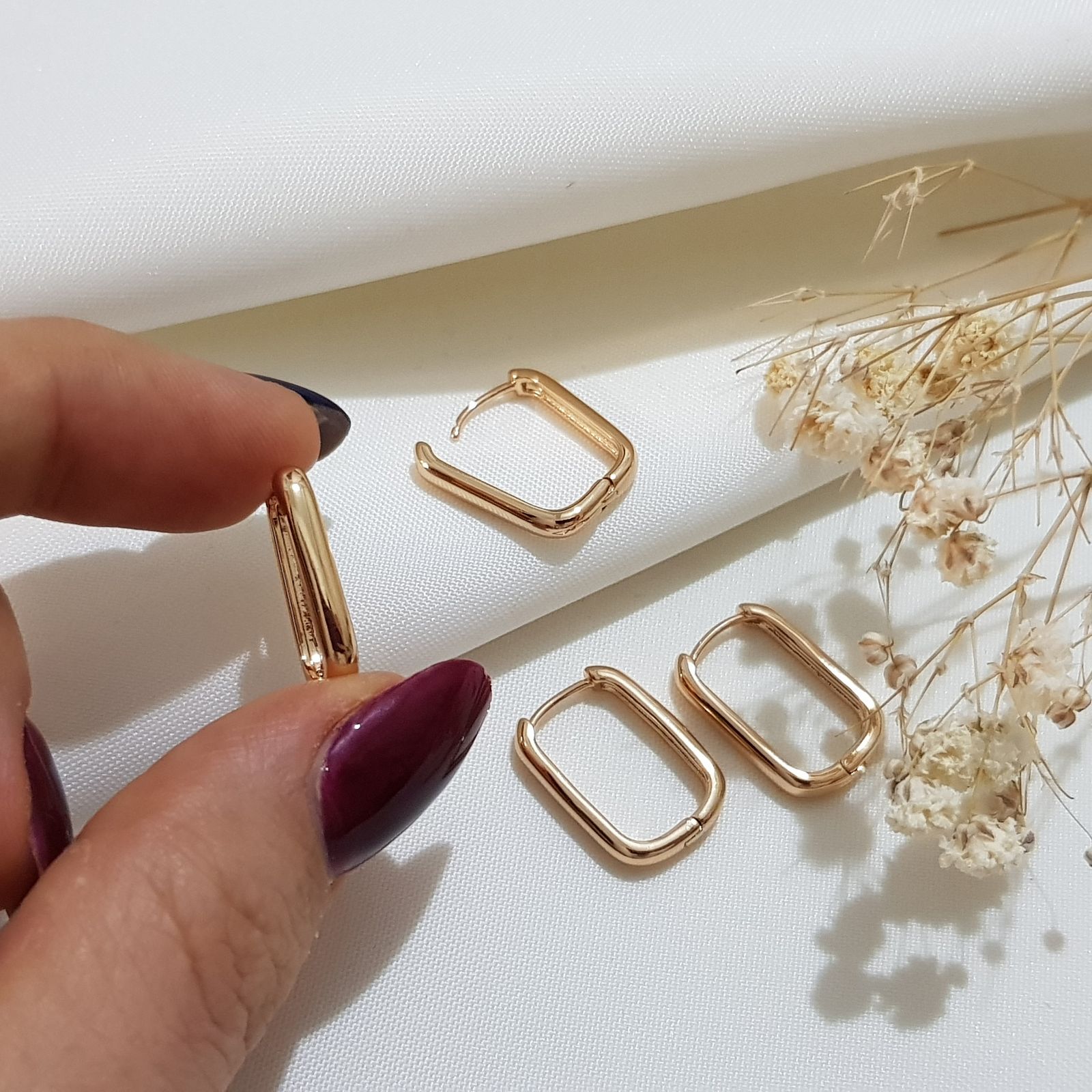 گوشواره زنانه ژوپینگ مدل مستطیل پهنا 3 میل 3394 -  - 3