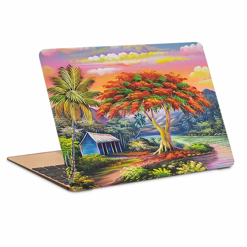 استیکر لپ تاپ طرح نقاشی رویایی وبسیار زیبای کلبه و درخت و رودخانه کد P-114مناسب برای لپ تاپ 15.6 اینچ