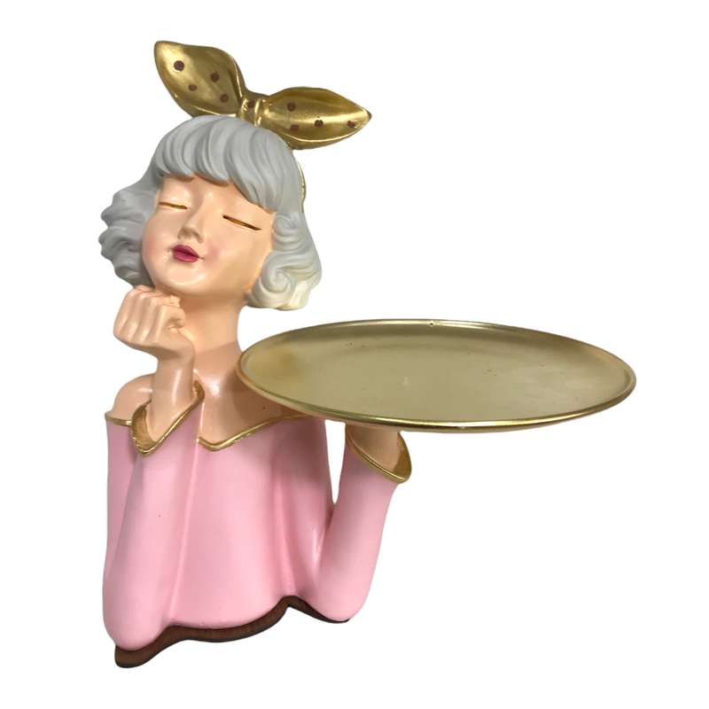 مجسمه هوم لاکس مدل دختر سینی فلزی به دست