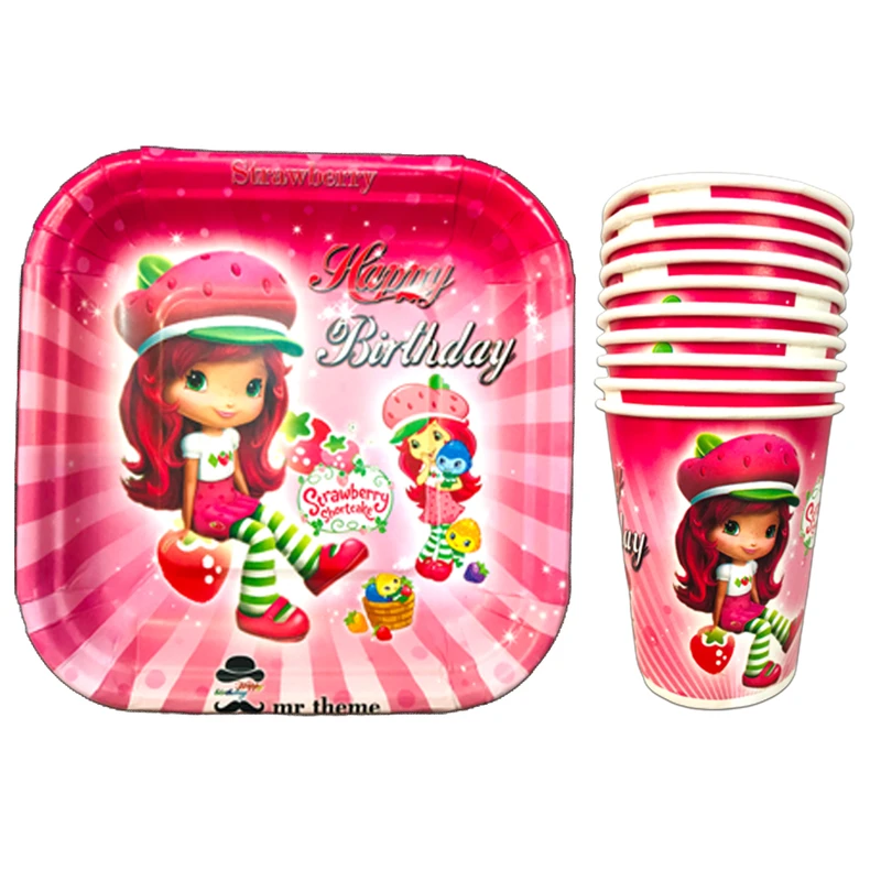 پیش دستی و لیوان یکبار مصرف مستر تم مدل دختر توت فرنگی بسته 40 عددی