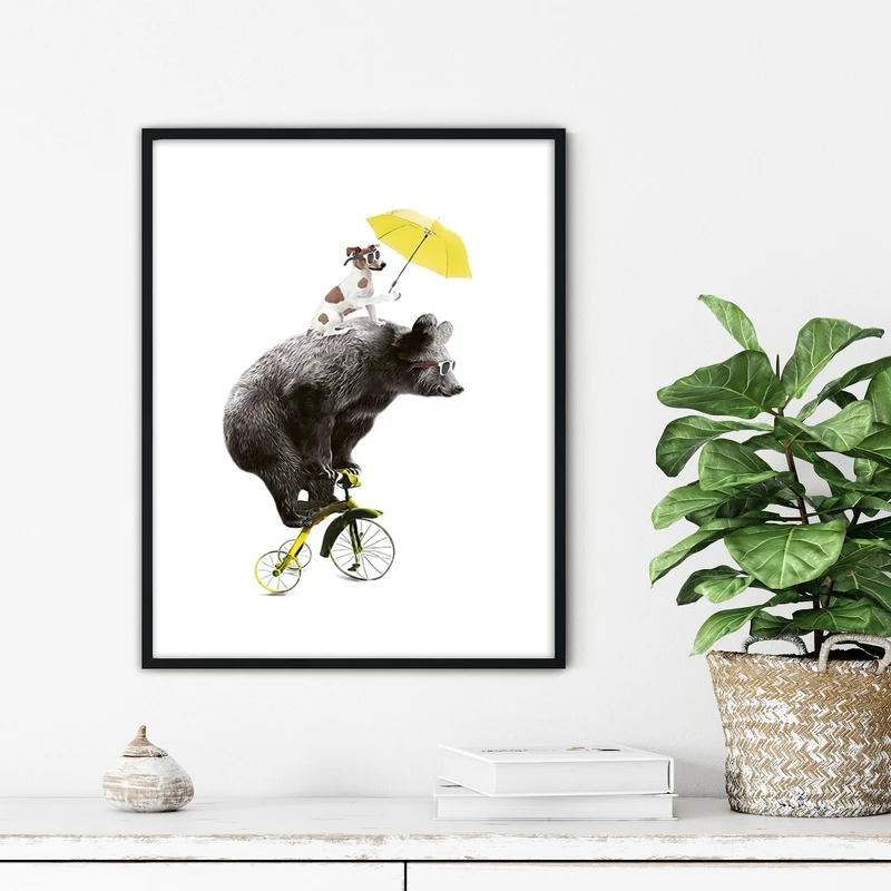 تابلو آتریسا طرح خرس و سگ مدرن مدل ATFKB50 فریم مشکی