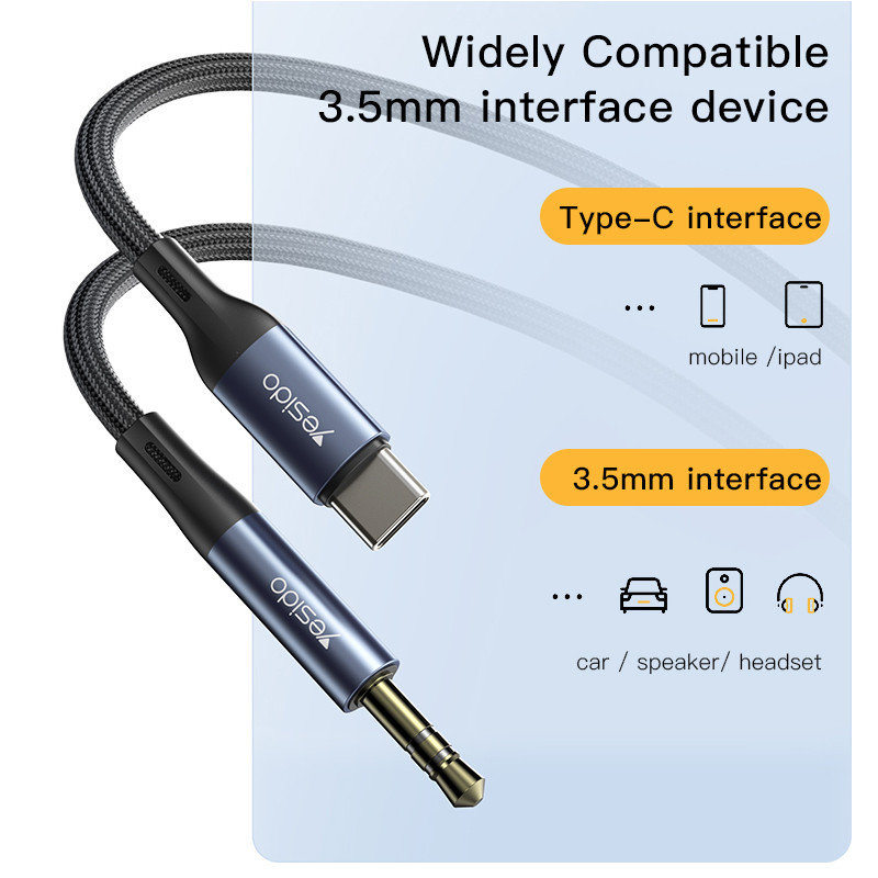کابل تبدیل USB-C به AUX یسیدو مدل YAU-36 طول 1 متر