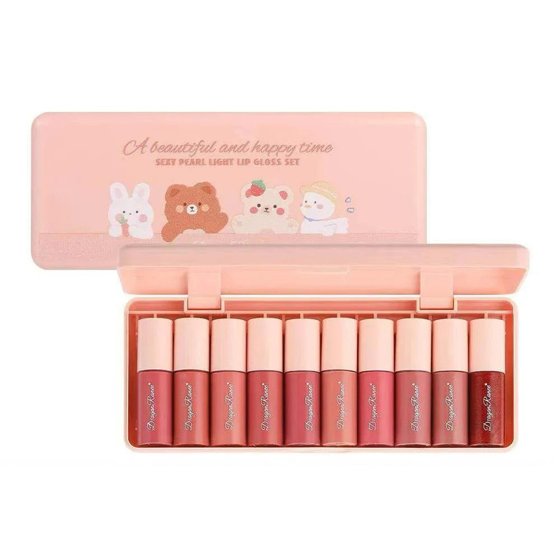 رژ لب مایع دراگون رانی مدل خرسی مجموعه 10 عددی