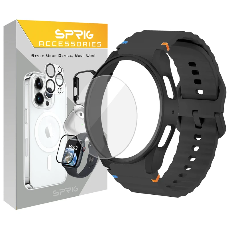 بند اسپریگ مدل Silic NewV-Guard مناسب برای ساعت هوشمند سامسونگ Galaxy Watch 4 Classic 46mm به همراه کاور