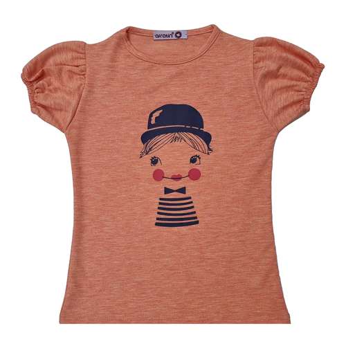 تی شرت دخترانه افراتین مدل دلقک رنگ مرجانی