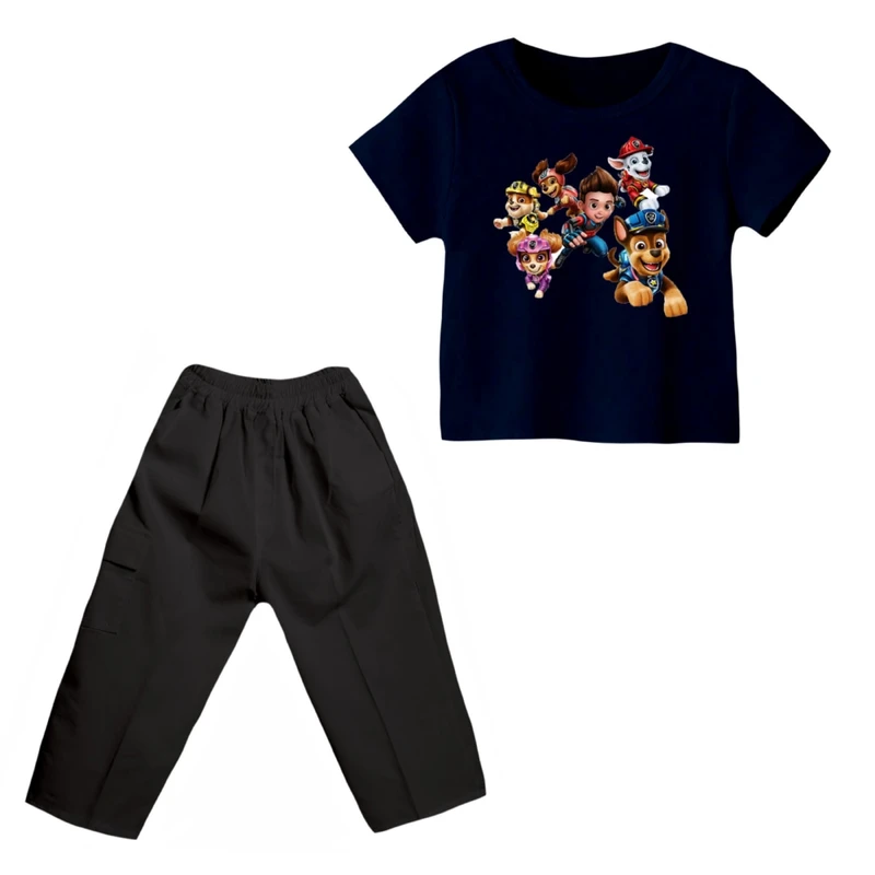 ست تی شرت و شلوارک پسرانه مدل سگ نگهبان کد 11 رنگ سرمه ای