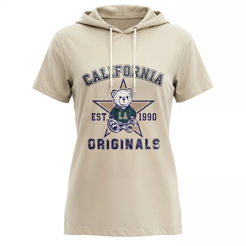 تی‌شرت کلاه‌دار آستین کوتاه زنانه مدل 14040509