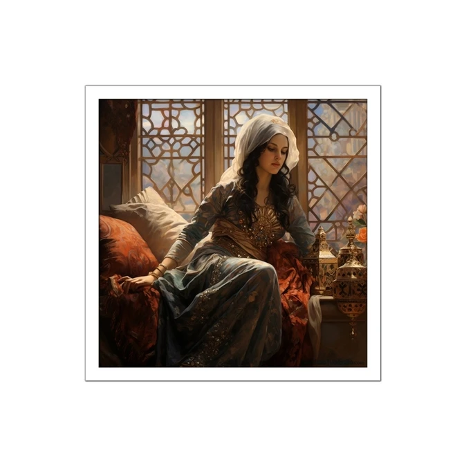 تابلو نوری بکلیت طرح نقاشی بانوی شرقی مدل لایت باکس W-MID-20874