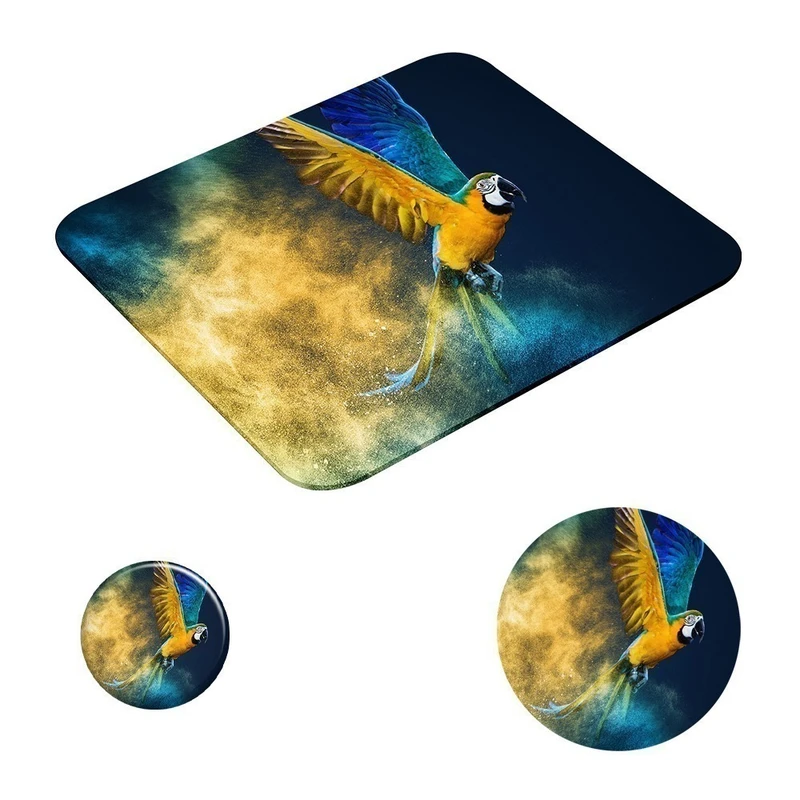 ماوس پد طرح طوطی‌ مکائو مینیمال کد A1 سایز 24 * 19 سانتیمتر  به همراه زیر لیوانی و پیکسل