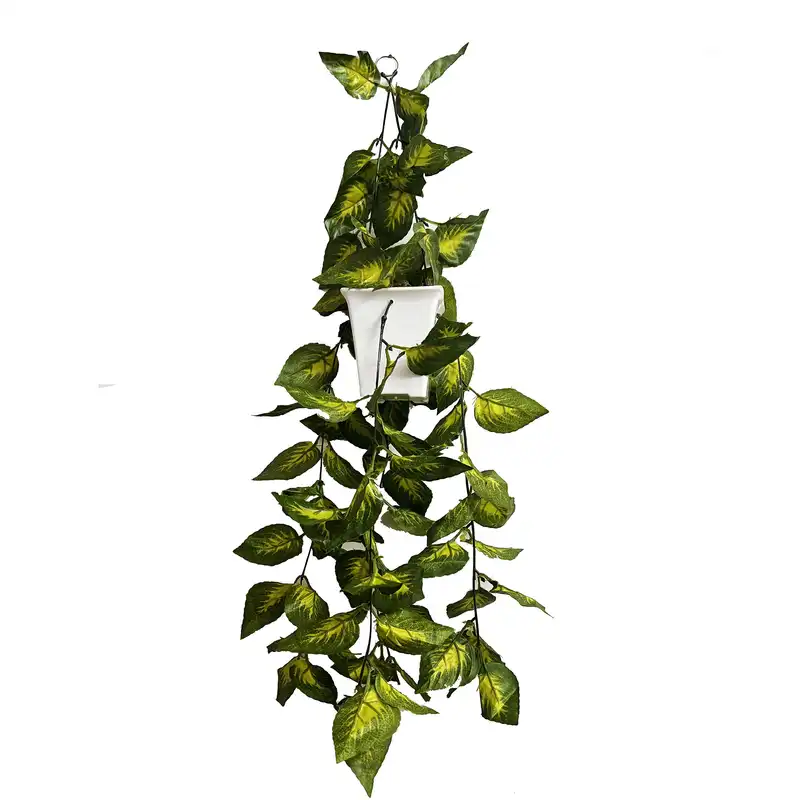 گلدان به همراه گل مصنوعی مدل آویز مربعی پتوس