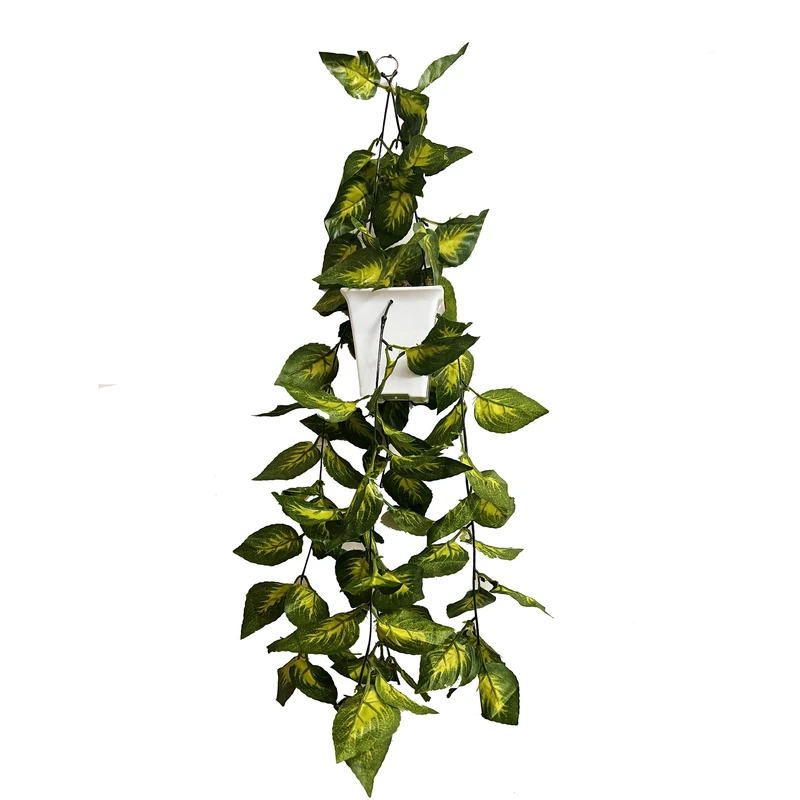 گلدان به همراه گل مصنوعی مدل آویز مربعی پتوس