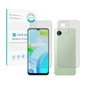 Rockspace HyGEL model transparent screen protector suitable for Realme C30 mobile phone along with the back of the phone