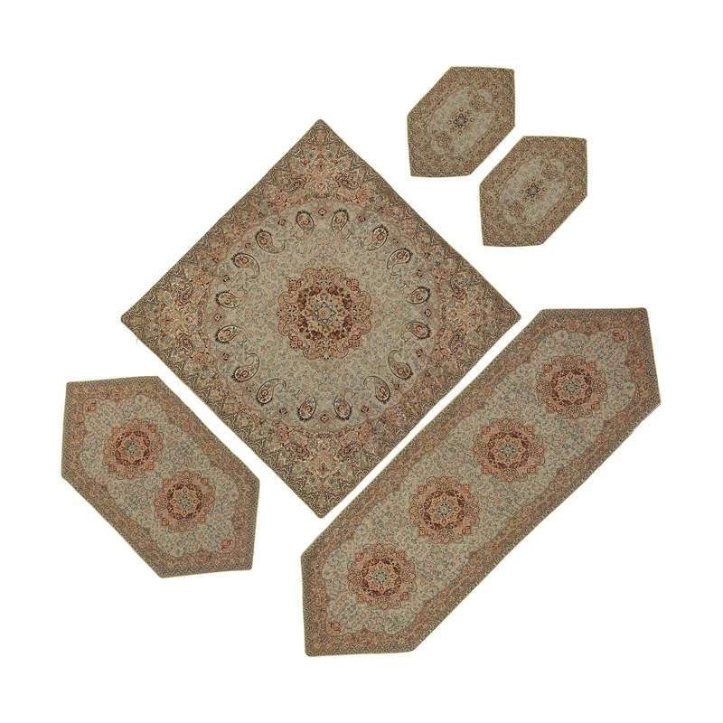 ست 5 تکه رومیزی ترمه طرح نسترن کد KM5-5
