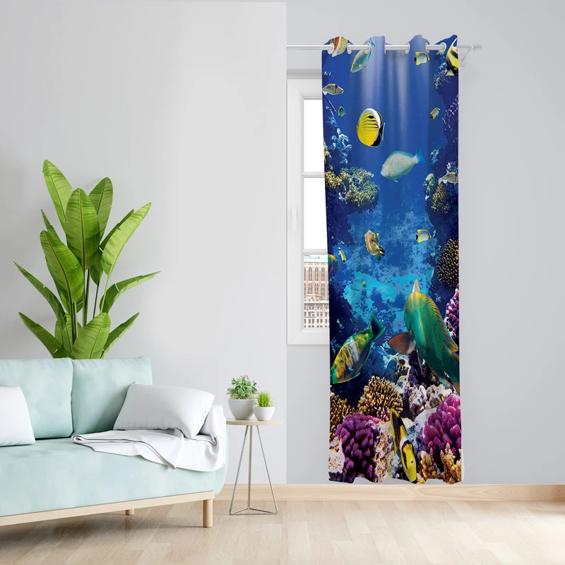 پرده طرح زیر دریا مدل مخمل پانچی کد  L 233_L Z سایز 140x200 سانتی متر