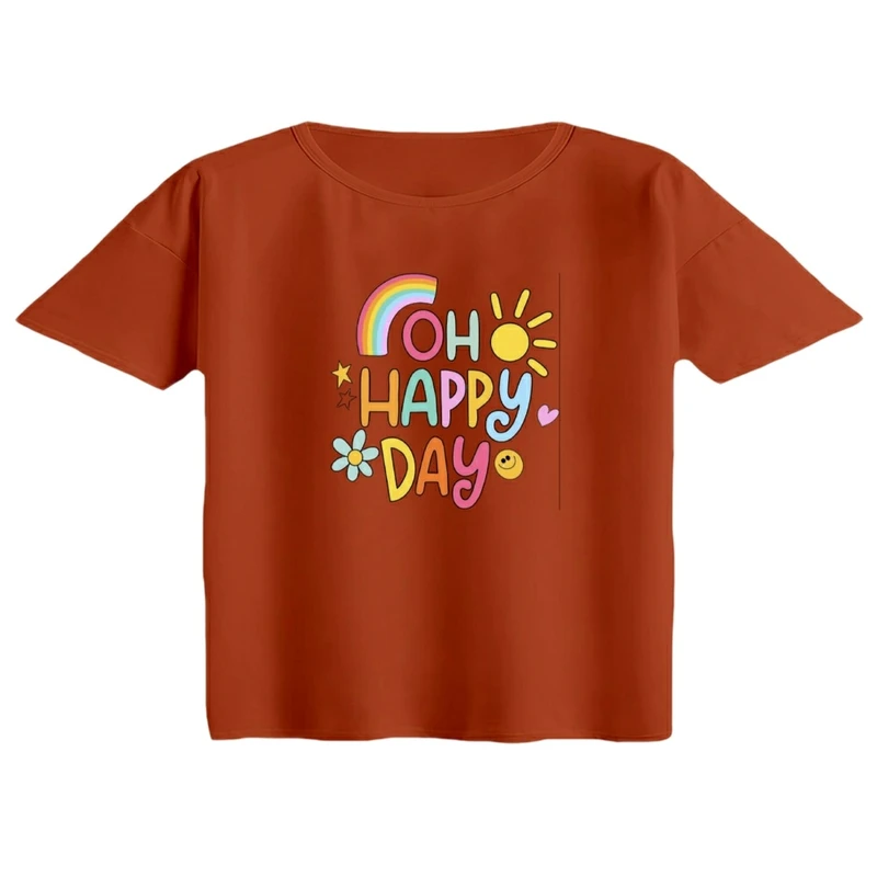 کراپ تی‌شرت آستین کوتاه زنانه مدل روز شاد