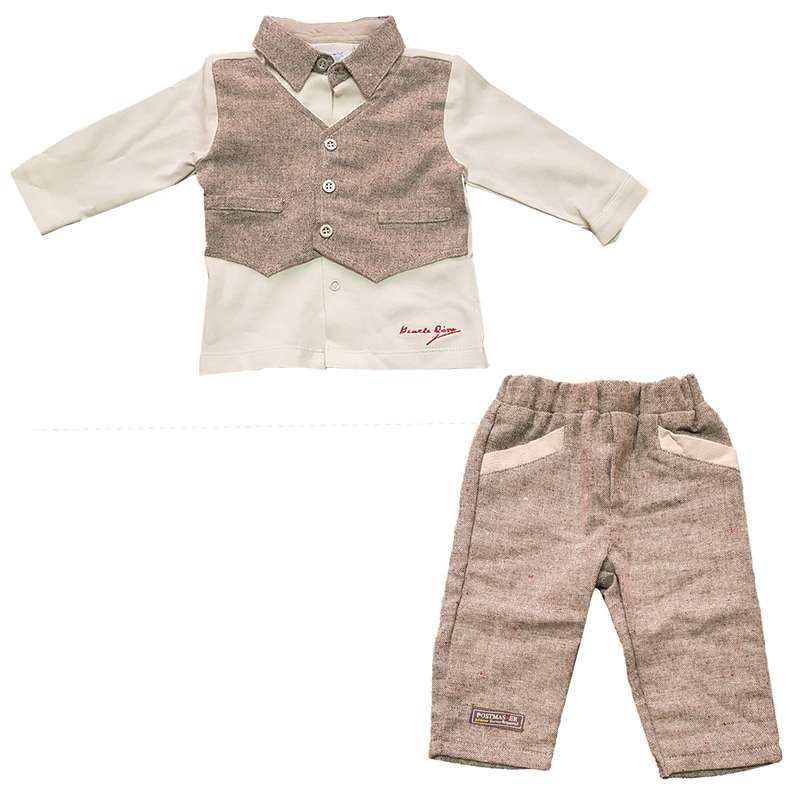 ست پیراهن و شلوار نوزادی مدل مجلسی رنگ بژ