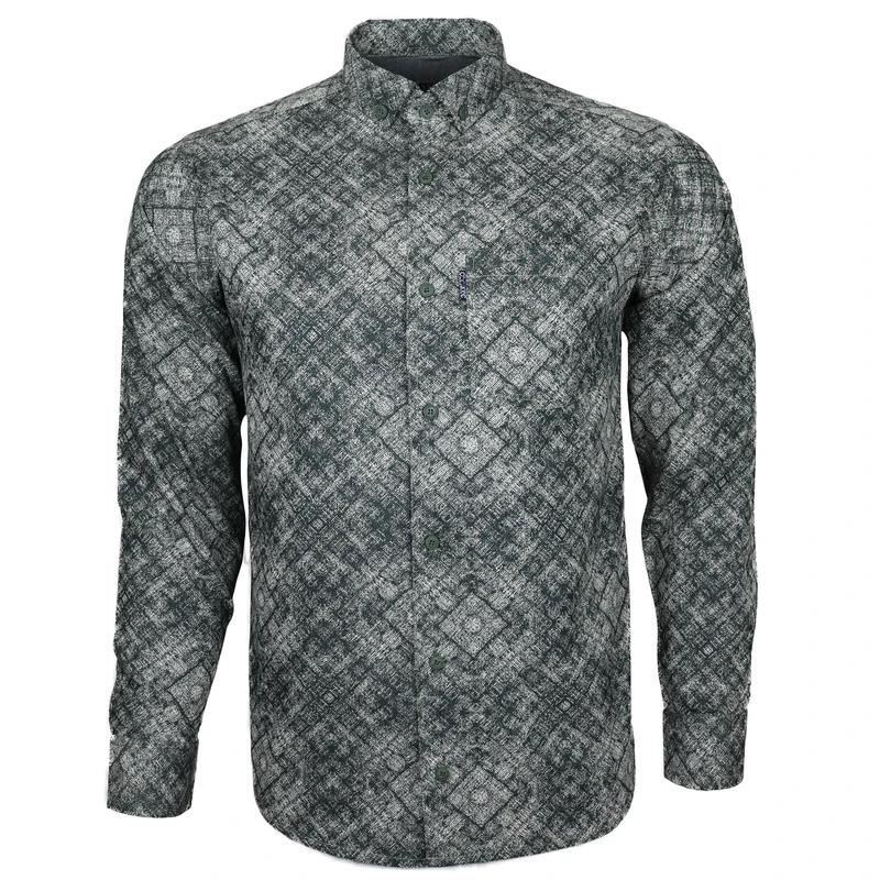پیراهن آستین بلند یقه برگردان مردانه مدل هندسی زرین جیب دار 14