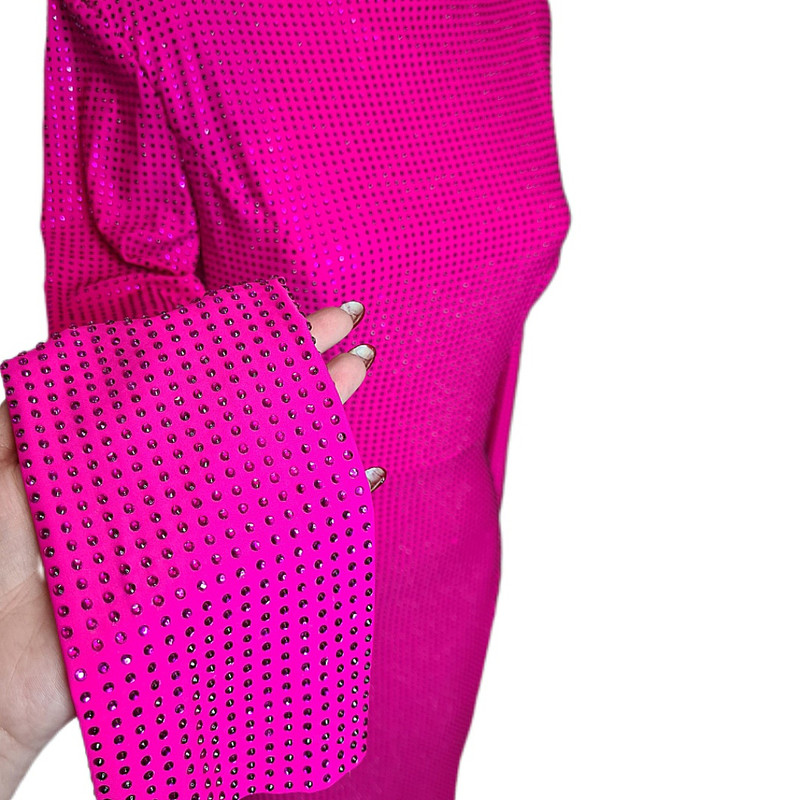 پیراهن یقه ایستاده زنانه مدل تمام سنگ رنگ سرخابی