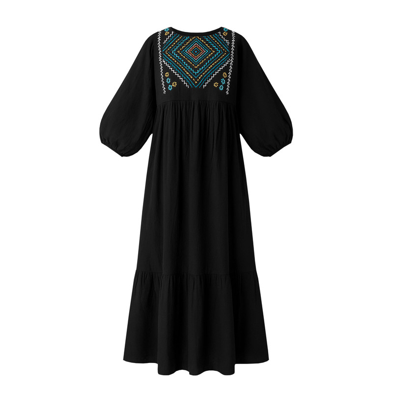 پیراهن ساحلی یقه گرد زنانه مدل آستین کیمونو گلدوزی شده کولردار کد 23257550 رنگ مشکی