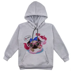 هودی دخترانه مدل سگ و تک شاخ F105 رنگ طوسی