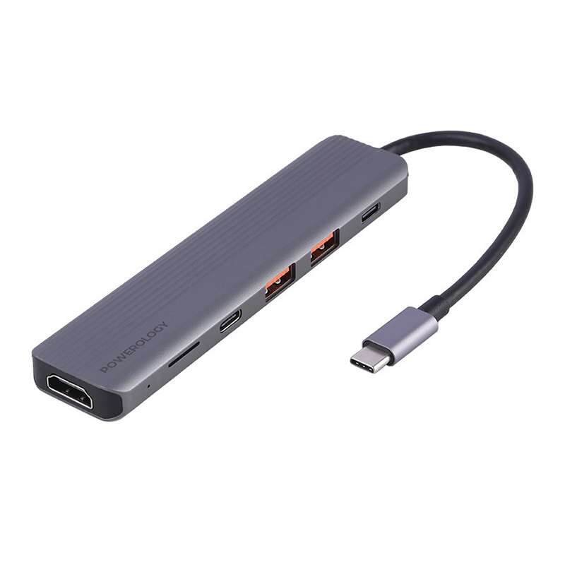 هاب 6 پورت USB-C پاورولوجی مدل 6IN1 SLIM هاب 6 پورت USB-C پاورولوجی مدل 6IN1 SLIM