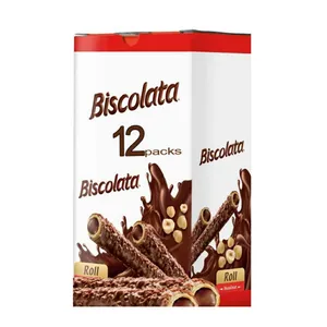ویفر رول رول با مغز شکلات و فندوق بیسکولاتا -28 گرم بسته 12 عددی