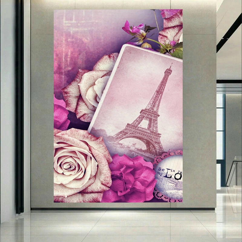 تابلو بوم طرح برج ایفل و رز صورتی کد AR30591