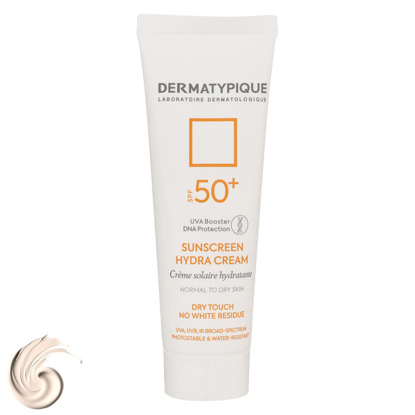 کرم ضدآفتاب بی‌رنگ درماتیپیک +SPF50 مدل هیدرا مناسب انواع پوست، حجم 50 میلی‌لیتر