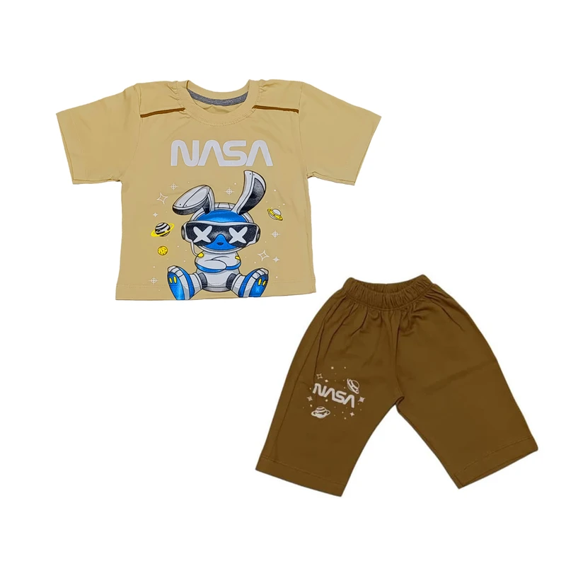 ست تی شرت آستین کوتاه و شلوارک پسرانه مدل پسر فضانورد کد 209