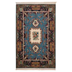 فرش دستباف شش متری استاد اعلاباف تبریز کد 50734 با زمینه آبی