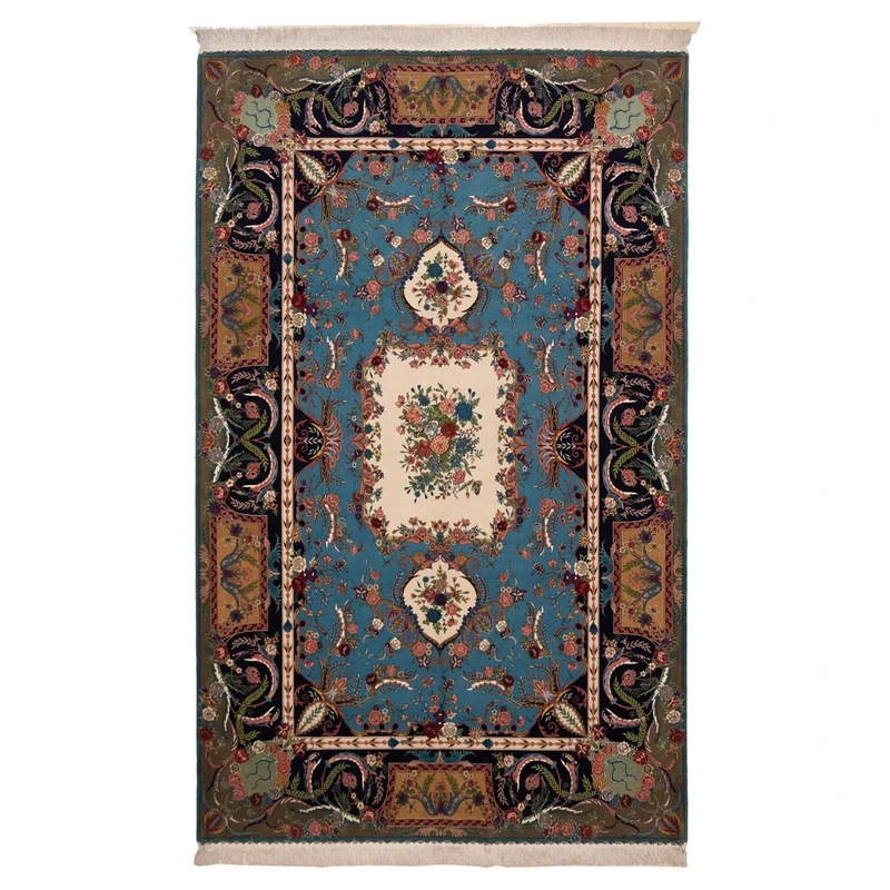 فرش دستباف شش متری استاد اعلاباف تبریز کد 50734 با زمینه آبی