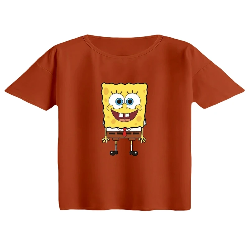 کراپ تی‌شرت آستین کوتاه زنانه مدل باب اسفنجی