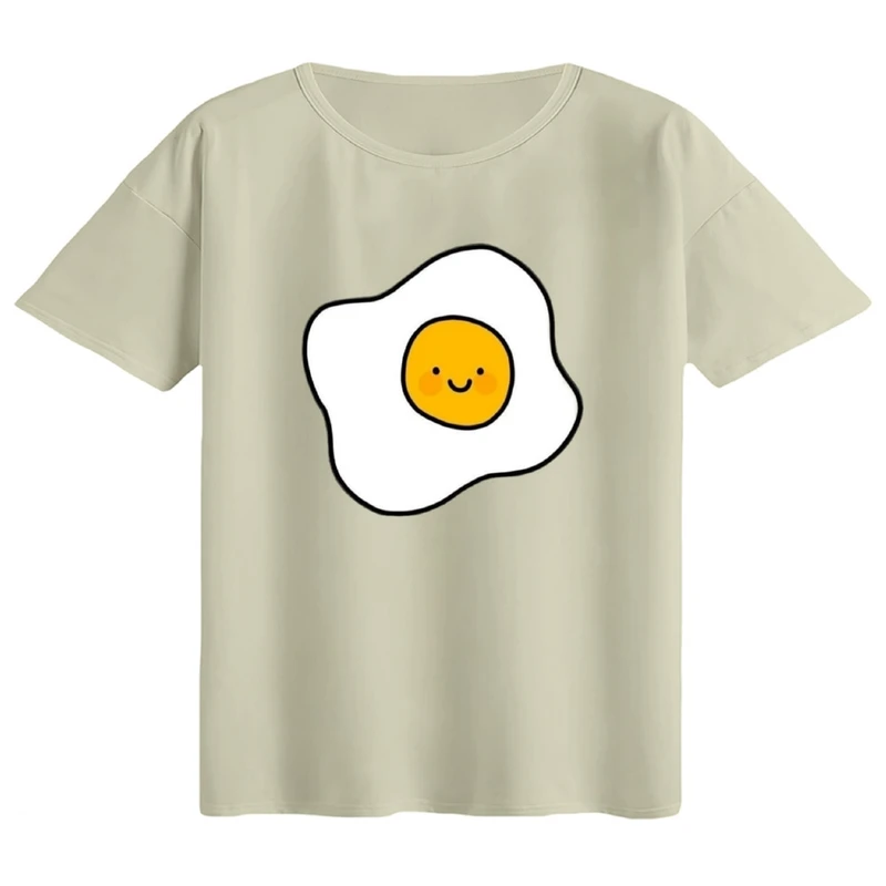 تی‌شرت اورسایز آستین کوتاه زنانه مدل باکسی طرح نیمرو بامزه