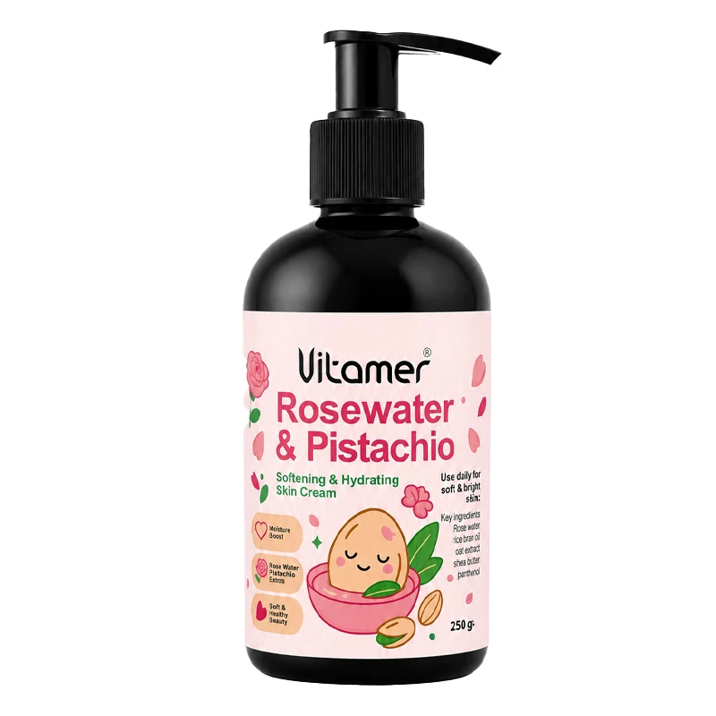 کرم آبرسان دست، صورت ویتامر مدل RoseWater & Pistachio مناسب برای انواع پوست حجم 250 میلی‌لیتر