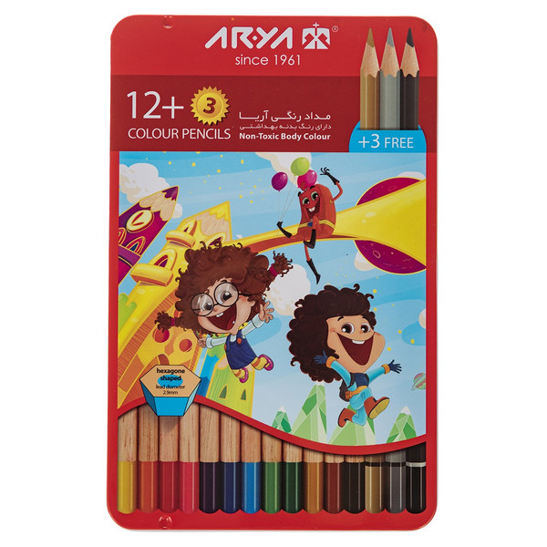 مداد رنگی 12 +3  رنگ آریا مدل 3021