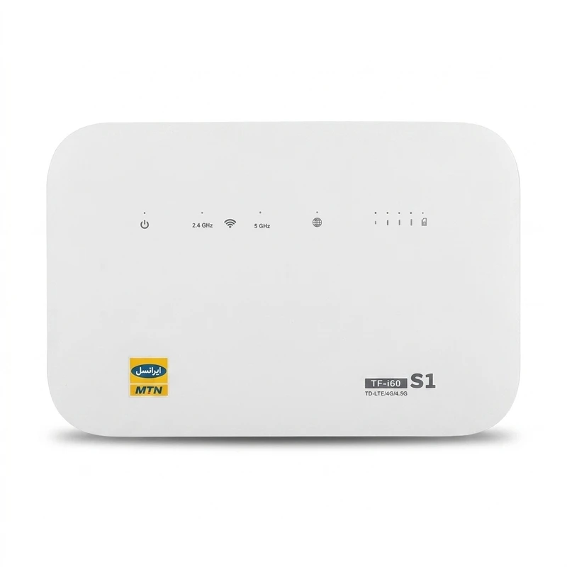 مودم روتر خانگی 4g lte ایرانسل مدل tf-i60 s1 با پشتیبانی 32 کاربر هم زمان، سرعت 300 مگابیت بر ثانیه، پورت wan، قابلیت ایجاد 4 شبکه بی سیم مستقل و سیم کارت td-lte همراه با 50 گیگابایت اینترنت رایگان
