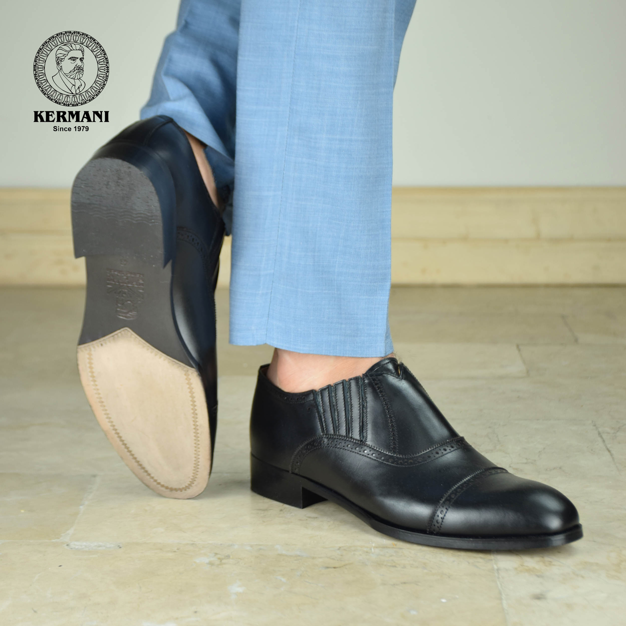 کفش مردانه کرمانی مدل چرم دستدوز طبیعی کد 1070 رنگ مشکی -  - 3