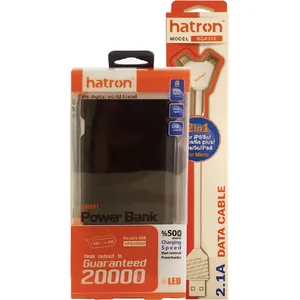 پاوربانک هترون مدل HPB20000B با ظرفیت 20000 میلی‌آمپر‌ساعت به همراه کابل