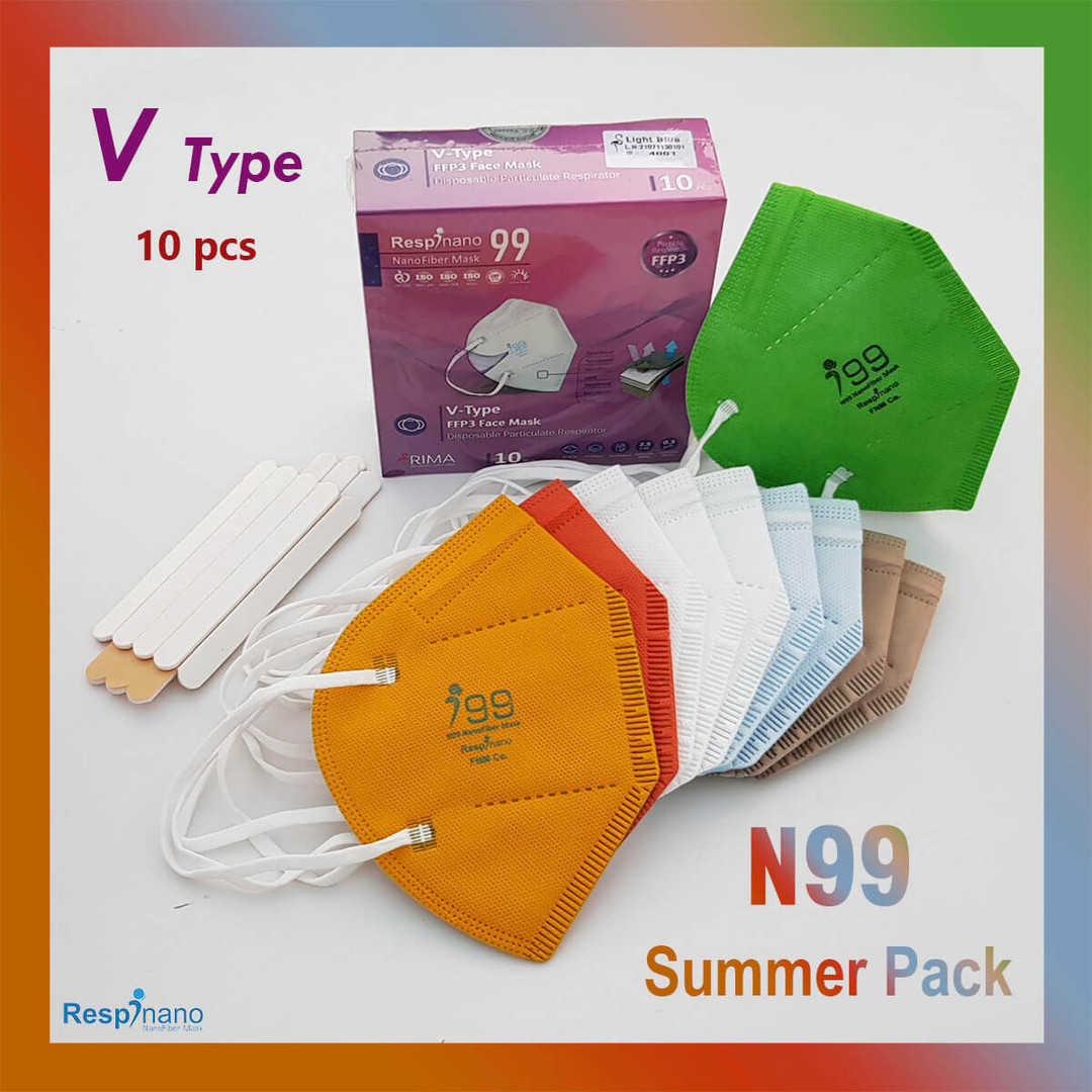 ماسک تنفسی ریما مدل وی تایپ N99 نانوالیاف کد Summer-V99 بسته 10عددی