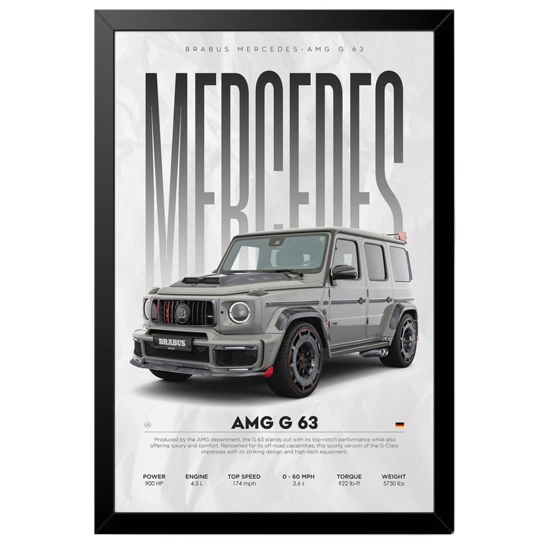 تابلو بکلیت طرح ماشین و خودرو مرسدس بنز Mercedes-Benz G-Class G63 AMG مدل B-po1925 فریم مشکی