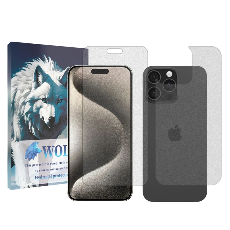 محافظ صفحه نمایش مات ولف کد 01 مناسب برای گوشی موبایل اپل iPhone 15 Pro Max  به همراه محافظ پشت گوشی