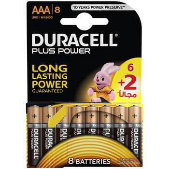 باتری نیم قلمی دوراسل مدل Plus Power بسته 6 + 2 عددی