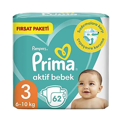 پوشک کودک پریما مدل Aktif Bebek سایز 3 بسته 62 عددی