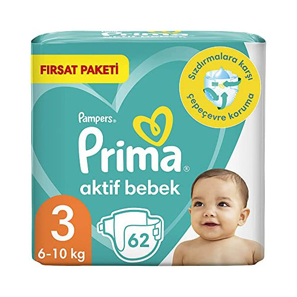 پوشک کودک پریما مدل Aktif Bebek سایز 3 بسته 62 عددی