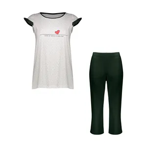 ست تی شرت آستین کوتاه و شلوارک زنانه ناربن مدل 1521697-3233 رنگ یشمی