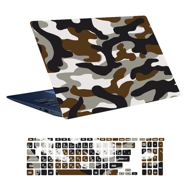 استیکر لپ تاپ توییجین و موییجین طرح Military کد 45 مناسب برای لپ تاپ 15.6 اینچ به همراه برچسب حروف فارسی کیبورد