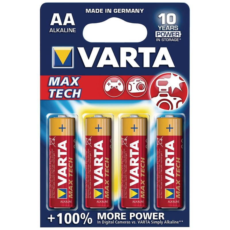 باتری قلمی وارتا مدل MAX TECH ALKALINE LR6-AA بسته 4 عددی