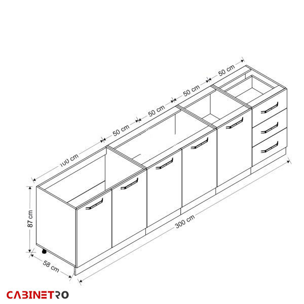 کابینت زمینی فلفور کابینت مدل 300 cm مجموعه چهار عددی