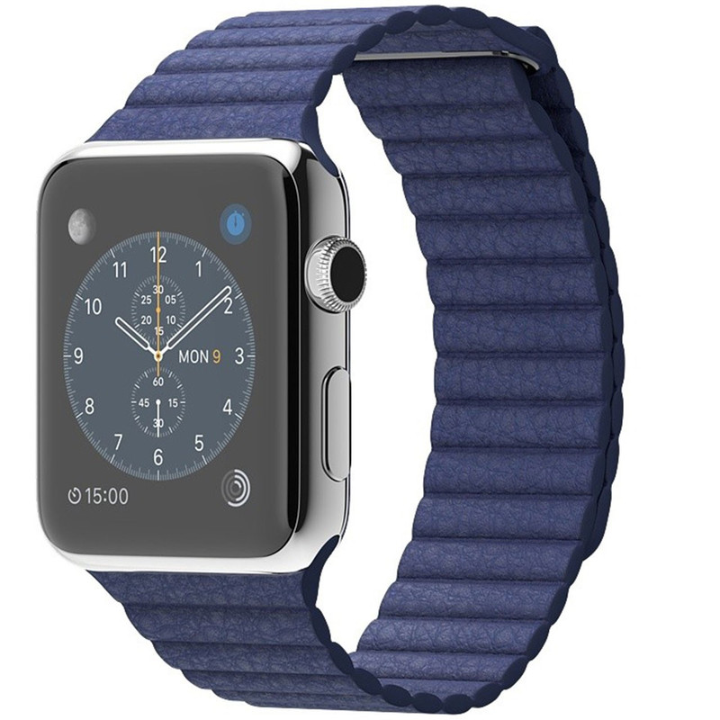 ساعت مچی هوشمند اپل واچ مدل 42mm Stainless Steel Case With Large Bright Blue Leather Loop